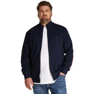 Abbildung von Tommy Hilfiger Global Stripe Stand Collar Sweatjacke, Herren, Größe: 4XL, Desert sky
