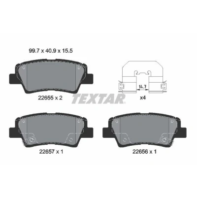 Abbildung von TEXTAR 2265501 Bremsbelagsatz inkl. Verschleißwarnkontakt mit Zubehör HYUNDAI: Tucson, ix35, Ioniq, KIA: Sportage IV, Rio 4, Stonic Hatchback