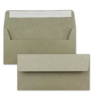 Abbildung von 100x Kraftpapier Umschläge DIN Lang Grau ÖKO Haftklebung 11 x 22 cm 120 g/m² breite Lasche Vintage Kuverts von NEUSER PAPIER