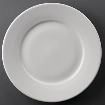 Abbildung von Olympia Athena Speiseteller Set mit breitem Rand, 25,4 cm (10 Zoll), 12 Stück, weiß, superglasiertes Porzellan, spülmaschinen und mikrowellengeeignet, BS4034 zertifiziert für Hotelgebrauch, CC209