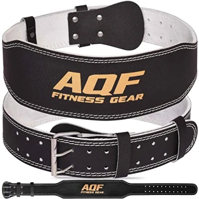Abbildung von AQF Gewichthebergürtel 4&quot; 6&quot; Breit Leder Lendenwirbelstütze Gepolsterte Lifting Belt, Gym Belt Mit Stahlrollenschnalle, Sportgürtel Für Bodubuilding &amp; Fitness (Schwarz/Gold 4 Zoll, XXL 40&quot; 44&quot;)