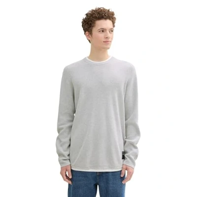 Abbildung von TOM TAILOR Denim Herren 1043019 Basic Pullover mit Rundhalsausschnitt &amp; Struktur, 15398 Light Stone Grey Melange, Large