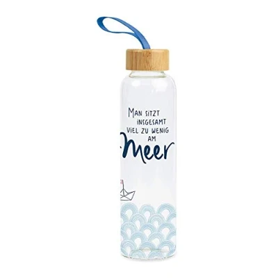 Abbildung von Grafik Werkstatt Trinkflasche aus Glas mit lustigem Spruch Griffschlaufe 550 ml Meer