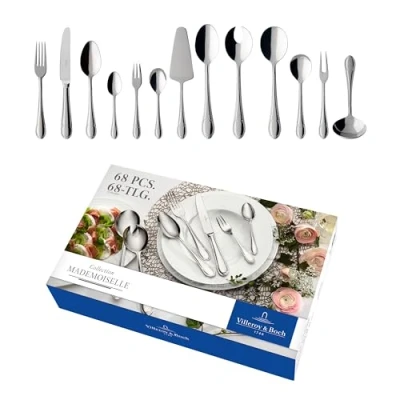 Abbildung von Villeroy &amp; Boch Mademoiselle Tafelbesteck, Besteckset 68 Teilig, Spülmaschinenfest, Rostfrei, Besteck 12 Personen, Essbesteck Set, Messer, Gabel, Löffel, Edelstahl