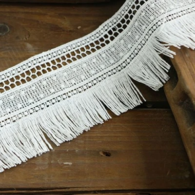 Abbildung von Yulakes 3 Yard 7cm Baumwolle Quaste Spitzenband Vintage Häkelband Spitze Borte Häkelspitze Häkel für Nähen Handwerk Hochzeit Deko Scrapbooking Geschenkbox (Weiß)
