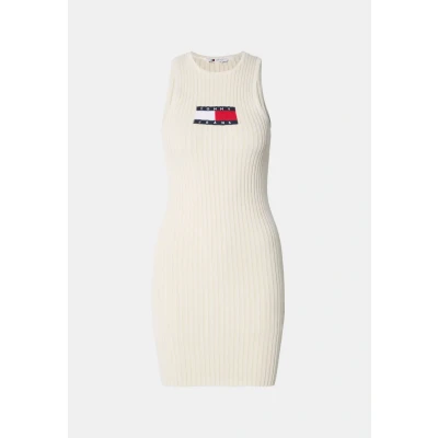 Abbildung von Tommy Jeans FLAG Sweater MINI Dress Etuikleid, Damen, Größe: 32, Ecru