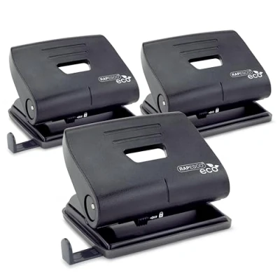 Abbildung von Rapesco 1757 Business Pack: ECO 2 Fach Locher, 22 Blatt Kapazität, Schwarz, 3er Pack