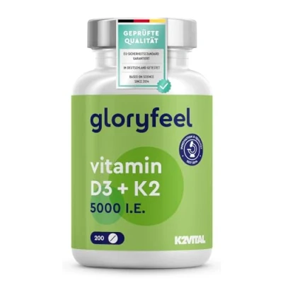 Abbildung von Vitamin D3 K2 5000 IE (2+ Jahre) Premium: K2VITAL® 99,7+% All Trans 200µg MK7 Hochdosiert 1 Tablette/5 Tage Laborgeprüft, ohne Zusätze in Deutschland hergestellt