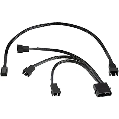 Abbildung von Poppstar Lüfter Kabel Set 12V (15cm 2 Pin Y 1x Molex Stecker auf 3x Stecker) + 30cm 3 Verlängerungskabel, zum Anschluss von Gehäuselüftern an ein Netzteil