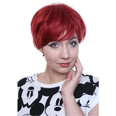 Abbildung von Prettyland Damen Herren Kurze Glatte Rot Haar Pixie Bob Perücke Fransiger Stufenschnitt für Party Red Wig C514