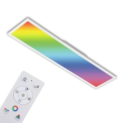 Abbildung von BRILONER LED Deckenlampe flach mit Fernbedienung, buntes RGB Licht, einstellbar von warmweiß bis kaltweiß, Lampe, Deckenleuchte, Wohnzimmerlampe, Panel, Küchenlampe, 119,6x29,6x6,5 cm, Weiß