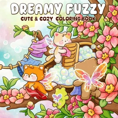 Abbildung von Dreamy Fuzzy: A Cute &amp; Cozy Coloring Book for Adults and Teens Featuring Adorable Animals Friends in Magical Scenes Stress Relief