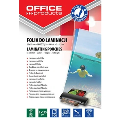 Abbildung von OFFICE PRODUCTS 20325835 90 Laminierfolie 65 x 95 mm, 2 125 micron, glänzend, 100 Stück, transparent