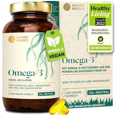 Abbildung von Veganes Omega 3 aus Algenöl 120 hochdosierte Kapseln für 4 Monate Eine Kapsel täglich zur Unterstützung der normalen Hirn, Augen &amp; Herzfunktion laborgeprüft auf Reinheit