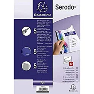 Abbildung von Exacompta 42843E Präsentationsset Serodo Kapazität bis zu 60 Blatt (mit 5 schwarze Klemmschienen zum Binden (6mm), Deckel dunkelblau DIN A4 Ledernarbung, kristall PVC 200μ) 1 Set