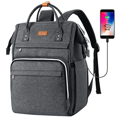Abbildung von RJEU Rucksack Damen,Schulrucksack Mädchen Teenager mit USB Ladeanschluss,Laptop Schule für Frauen,Freizeit,Uni,Arbeit,Reisen (Dunkelgrau)