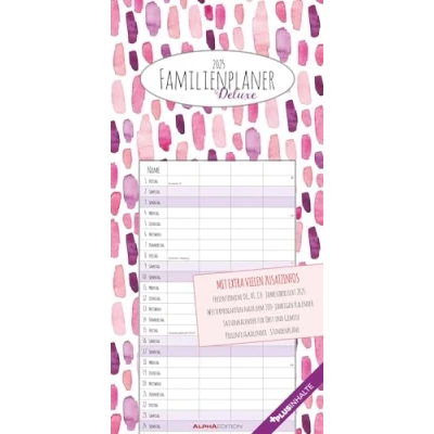 Abbildung von Alpha Edition Familienplaner Deluxe 2025 Familienkalender, 22x45cm, Kalender mit 4 Spalten für Termine, 100 jährigem und Pollenflugkalender, deutsches Kalendarium Ferientermine DE/AT/CH