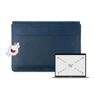 Abbildung von FIXED Oxford Lederhülle für MacBook Pro 14 Zoll M3, iPad und andere Geräte: Handgefertigte Laptoptasche aus italienischem Rindsleder, Hülle mit Magnetverschluss, Blau