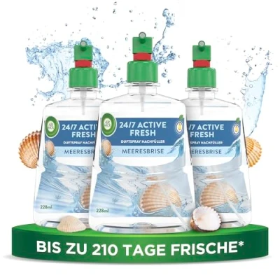 Abbildung von Air Wick Active Fresh Aeorosolfreier, automatischer Lufterfrischer Raumduft Meeresbrise 3 x 228 ml Nachfüller