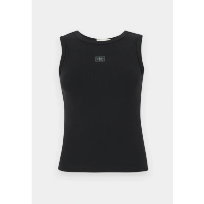 Abbildung von Calvin Klein Damen Tank Top Woven Label Cotton Rib mit Logo, Schwarz (Black), XL