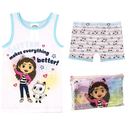 Abbildung von Gabby&#039;s Dollhouse kurzer Schlafanzug Rosa und Weiß Größe 5 Jahre für Jungen 100% Baumwolle 145gsm Gabby Print Paws Panty Original Produkt entworfen in Spanien