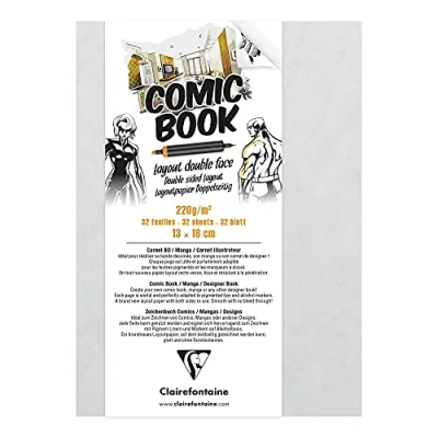Abbildung von Clairefontaine 975197C Zeichenbuch mit doppelseitigem Layoutpapier, 220g, 17, 6 x 25cm, ideal für Comics &amp; Manga, 1 Stück