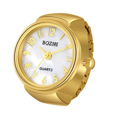 Abbildung von JewelryWe Fingeruhr für Herren und Damen, dehnbares Band, elastisch, rund, einfaches Zifferblatt, Quarzuhrring Halloween, Arabisches Gold, Quarz Uhrwerk