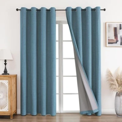 Abbildung von CUCRAF Vorhang 100% Blickdicht Leinen Gardinen mit Ösen Verdunklungsvorhänge Himmelblau H225 x B140 cm 2er Set, Thermovorhang Kälteschutz Schallschutz für Wohnzimmer Schlafzimmer