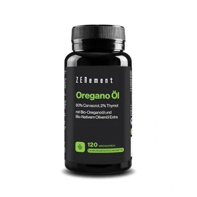 Abbildung von Bio Oregano Öl, 120 Weiche Kapseln PREMIUM: 106mg Carvacrol und 4,5 mg Thymol pro Kapsel mit Extra Natives Olivenöl Laborgeprüft, 100% natürliche Zutaten, ohne Zusatzstoffe Zenement