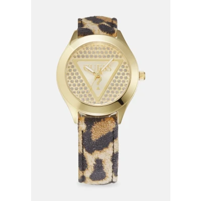 Abbildung von Guess Glitz Plaque Uhr goldcoloured/brown, Damen, Größe: One Size, Gold coloured/brown