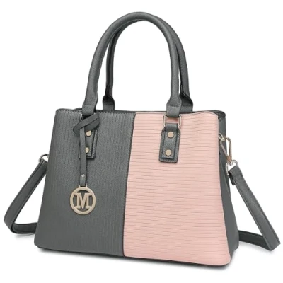 Abbildung von Miss Lulu Handtasche Damen Henkeltasche, Elegante Frau PU Leder Schultertasche, Riemen Top Griff Vintage Weiches Hobo Taschen, Schultertasche mit abnehmbarem (Pink &amp; Grau)