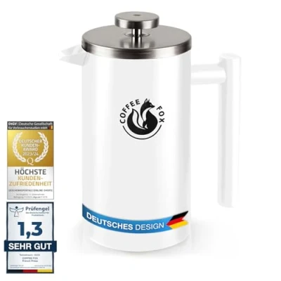 Abbildung von French Press Kaffeekanne aus doppelwandigem Edelstahl Schwarze Pressfilterkanne Französische Kaffeepresse (Weiß, 350 ml)