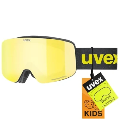 Abbildung von uvex pwdr FM Skibrille für Kinder mit Visier beschlagfrei black matt/yellow clear one size