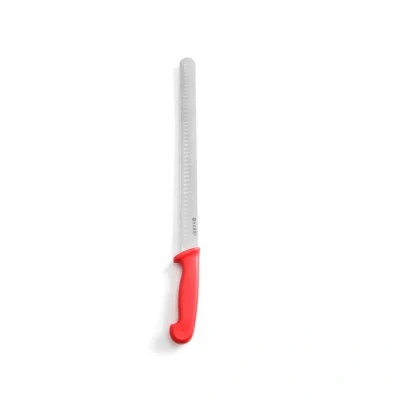 Abbildung von HENDI Lachsmesser 49 cm Klingenlänge: 35 Edelstahl Stärke: 1,7 mm Kunststoffgriff rot, Schinkenmesser, Dönermesser