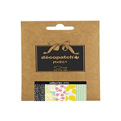 Abbildung von Decopatch Décopatch DP017O Packung Décopocket mit 5 Papierbogen (30 x 40 cm) (gefaltet, 13 9,5 cm, praktisch zum Transportieren und einfach Verwenden) 1 Pack farbig sortiert