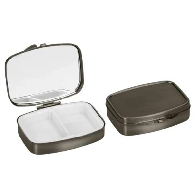 Abbildung von kwmobile 2x Edelstahl Tablettenbox mit 2 Fächern 5,5 x 4 1,5cm Pillendose klein Tablettendose Tragbare Pillenbox Metall Medikamentenbox Dose in Bronze
