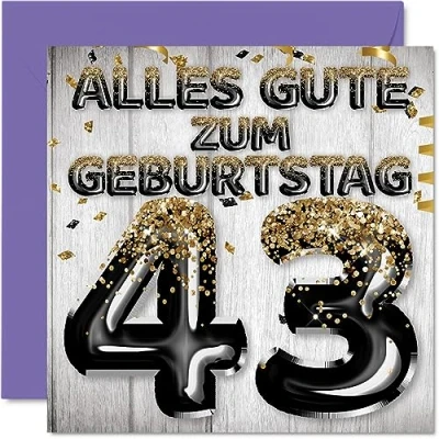 Abbildung von Stuff4 43. Geburtstagskarte für Männer Schwarz Gold Glitzerballons Alles Gute zum Geburtstagskarten 43 Jährige Mann Sohn Bruder Onkel, 145mm Dreiundvierzig Geburtstag Grußkarten