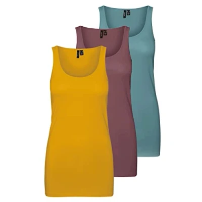 Abbildung von VERO MODA Damen VMMAXI My Soft Long Tank TOP GA 3P, Chai Tea/Rose Brown &amp; North at, S
