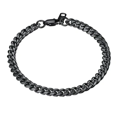 Abbildung von PROSTEEL Herren Armband 6mm Edelstahl Panzerkette schwer Glieder Link Kettenarmband Armkette Armreif, Länge 19cm, schwarz