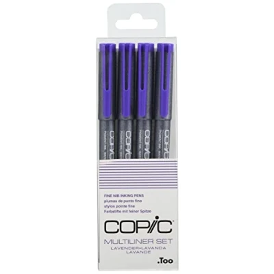 Abbildung von COPIC Multiliner Set, Lavender, 4 Fineliner in verschiedenen Strichstärken, Zeichen Stifte mit einer feinen Spitze und wasserbeständiger Pigmenttinte