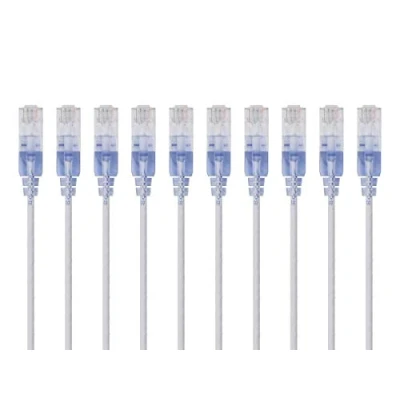 Abbildung von Monoprice Cat6A Ethernet Patchkabel, 30 cm, Weiß, Netzwerk Internetkabel, RJ45, 550 MHz, UTP, reiner blanker Kupferdraht, 10 g, AWG, Stück, SlimRun Serie