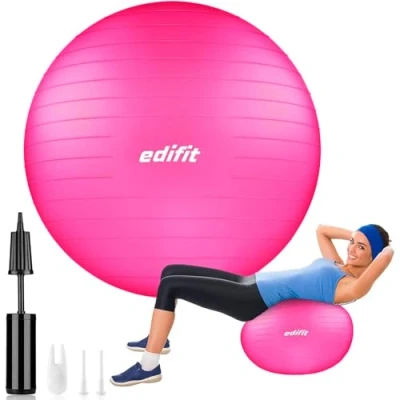 Abbildung von EDIFIT, Gymnastikball, 55, 65 und 75, Pezziball, Einschließlich Inflator, Pilates Ball, Sitzball, Pilates, Yoga Gymnastik (65 cm, Rosa)