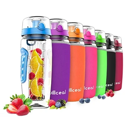 Abbildung von willceal Wasserflasche mit Fruchteinsatz 945 ml Hochwertig und beständig Groß, BPA frei, aus Tritan Aufklappbarer Deckel Tragegriff Auslaufsicheres Design