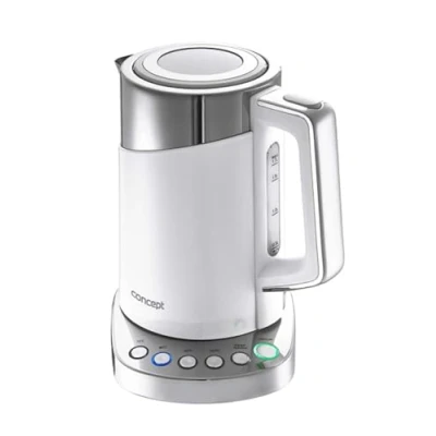 Abbildung von CONCEPT Hausgeräte RK3170 Wasserkocher mit Temperatureinstellung, Cool Touch Edelstahl, 1,7 l, Weiß, 2200 W, Anti Kalk Filter, Funktion KEEP WARM