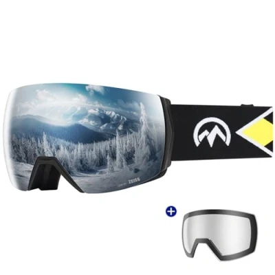 Abbildung von OutdoorMaster Ultra Ski Goggles Lens by ZEISS, OTG Snowboard Anti Fog Wide View, Magnetic Interchangeable Lens, Snow für Männer &amp; Frauen(Silver Vlt 17% + Clear Lens)