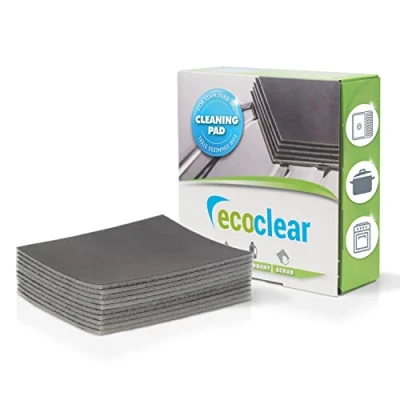 Abbildung von EcoClear Reinigungsschwamm für glänzende Edelstahl Oberflächen, 10 Stück, Professioneller und gründlicher Edelstahlreiniger, Antibakterielle Reinigung, Topfreiniger, Wiederverwendbar