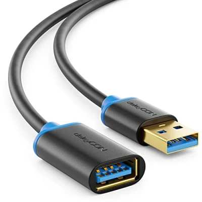 Abbildung von deleyCON 1m USB 3.0 Super Speed Verlängerungskabel A Stecker zu Buchse Technologie bis 5 Gbit/s Schwarz/Blau