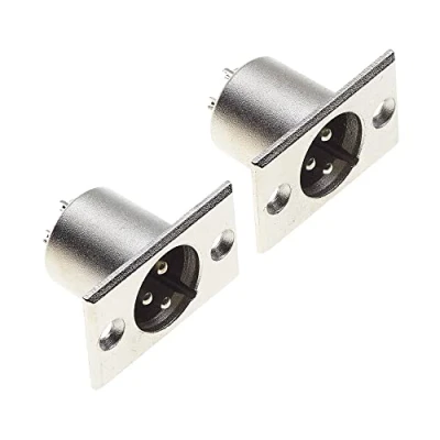 Abbildung von Keple XLR Stecker 3 Pol Chassis Pin Einbaubuchse mit rechteckiger vernickelter Halterung, Mikrofon Lautsprecherbuchse 2 Stück