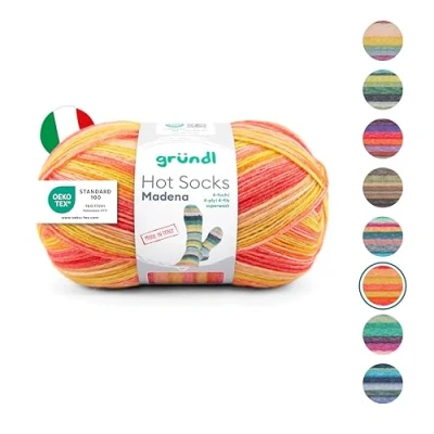 Abbildung von Gründl Hot Socks Madena (Sockenwolle aus 75 % Schurwolle (superwash) und 25 Polyamid, Made in Italy, 4 fach Sockengarn, 100 g / 420 m, Nadelstärke: 2,5 mm 3 mm, 1 x g), sunrise