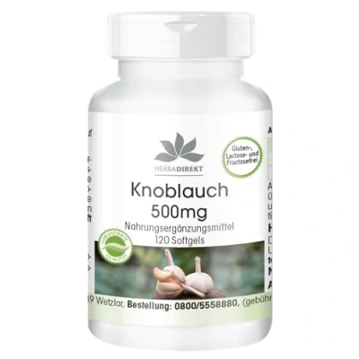 Abbildung von Knoblauch 500 mg 120 Softgels für 2 Monate Allium sativum HERBADIREKT by Warnke Vitalstoffe Deutsche Apothekenqualität
